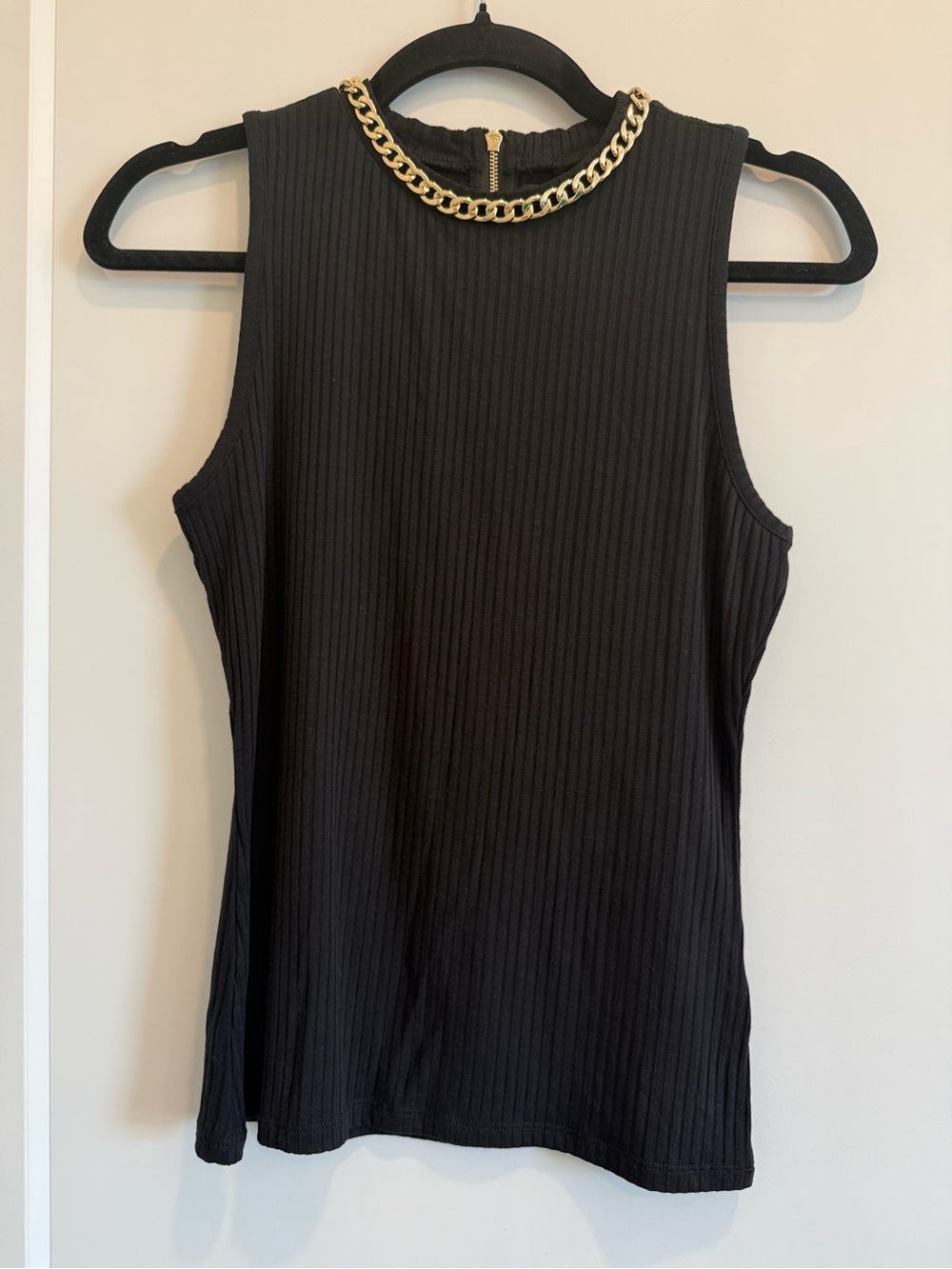 Generation Love Black Ribbed Tank with Gold Chain Trim